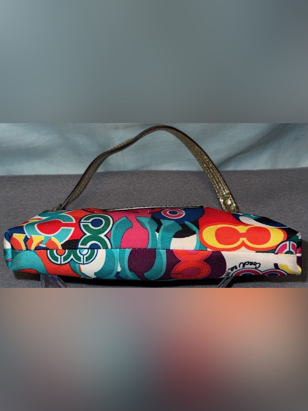 Coach Multicolor Signature 'C' Print Poppy Wristlet with Gold Trim - Picture 5 of 8